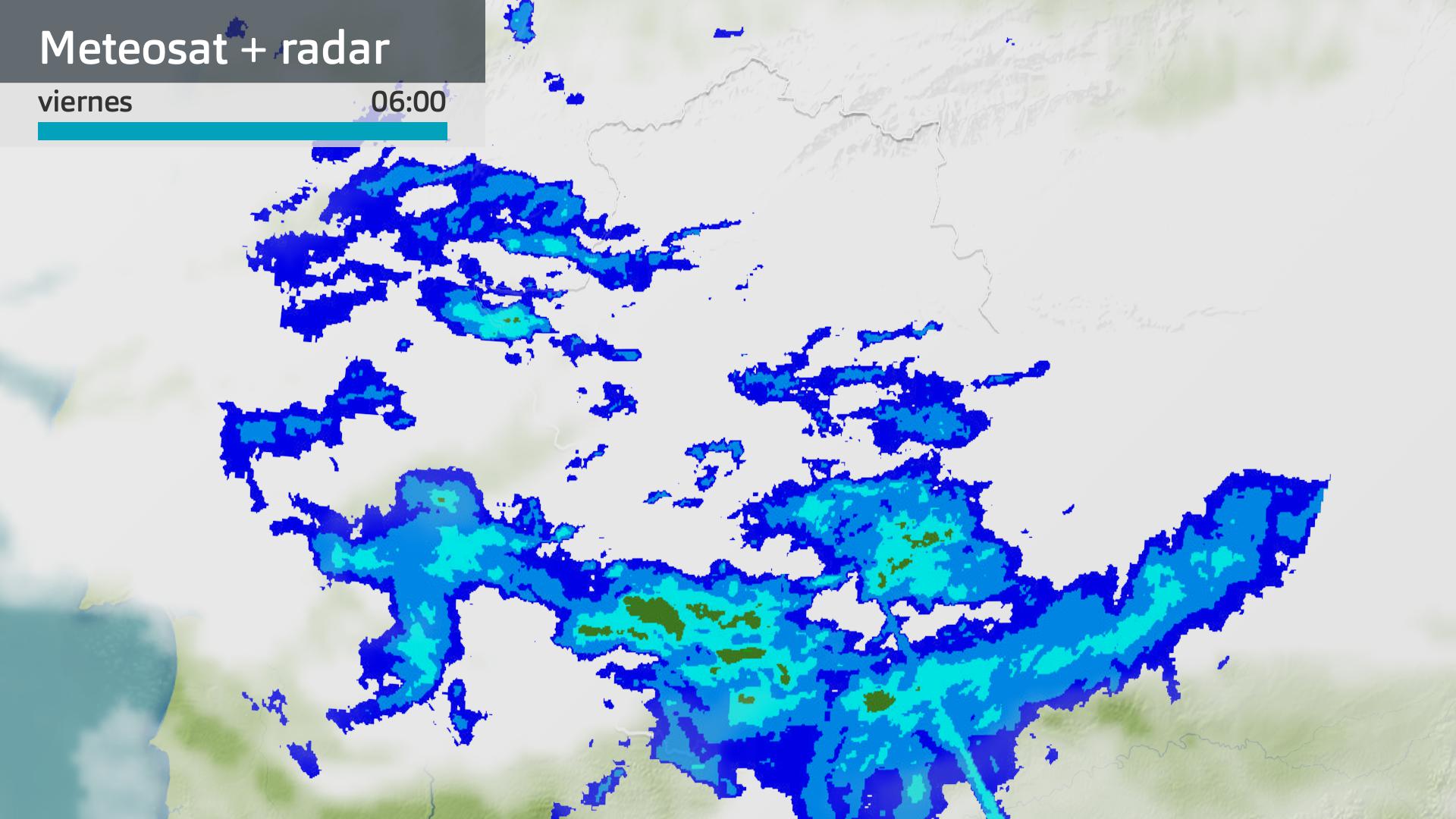Imagen del Meteosat + radar meteorológico viernes 11 de abril 6 h.